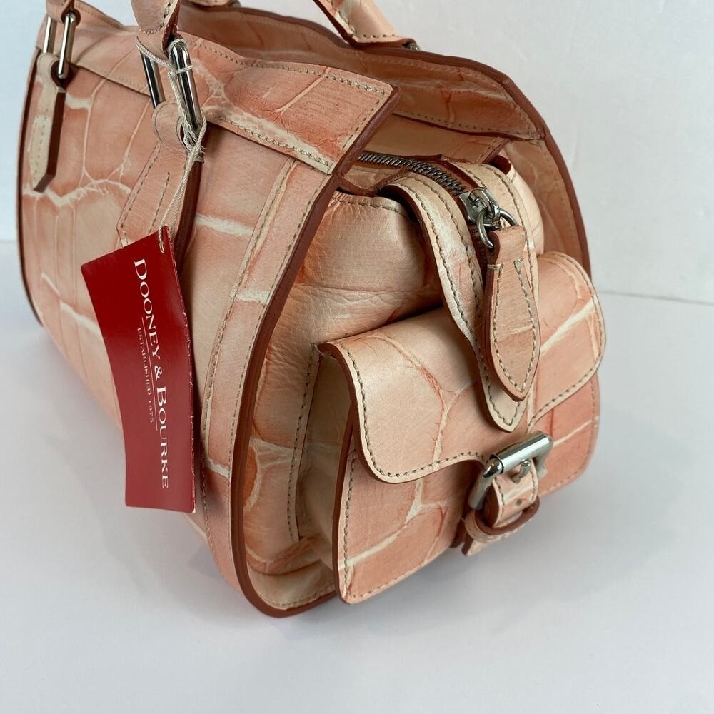 Vintage Y2K Dooney & Bourke Croc Leather Satchel Handbag Peach Charm Pockets NWT - Picture 6 of 13